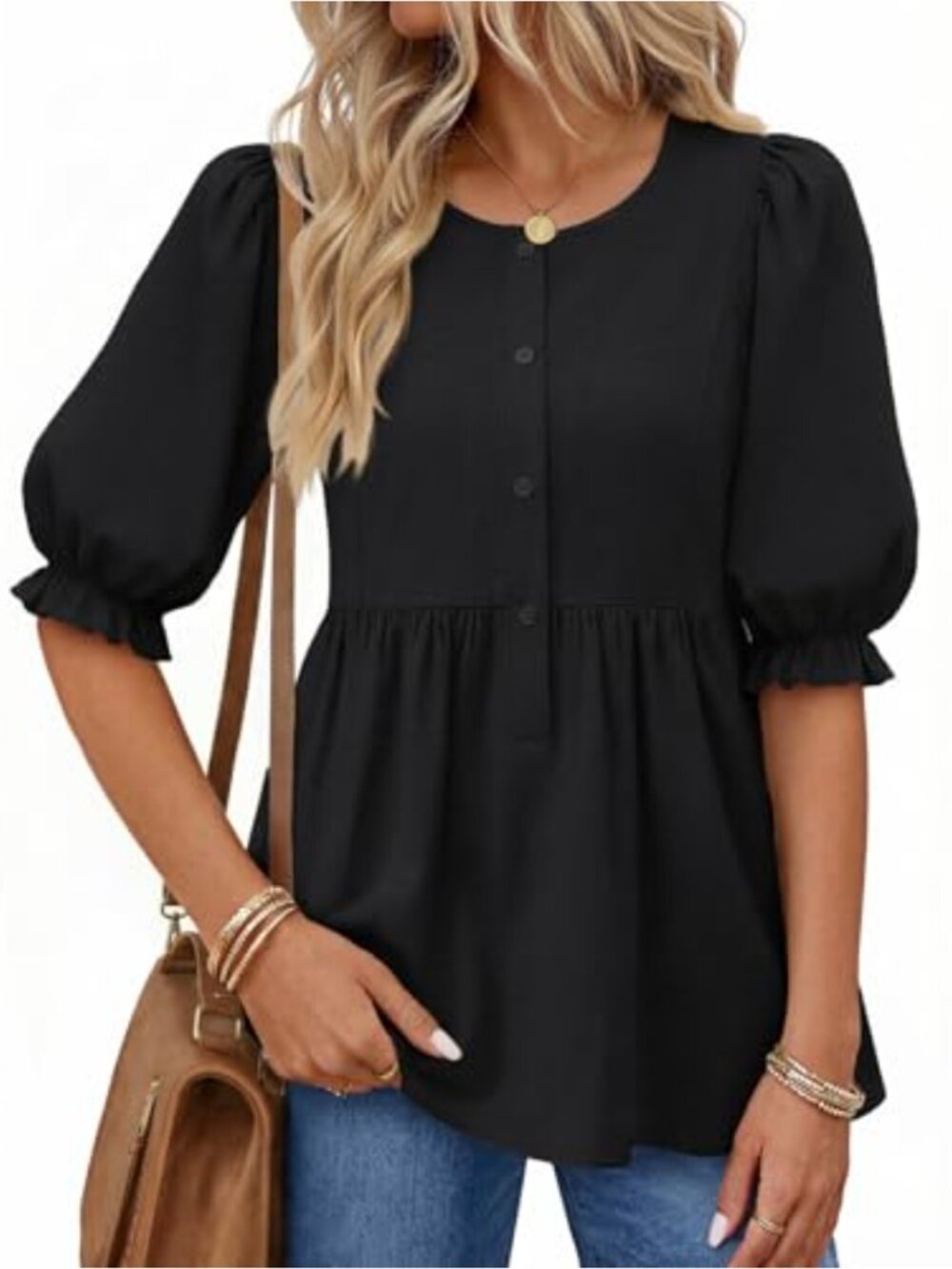 Women's Summer Babydoll Peplum Top Puff Sleeve Ruffle Blouse
